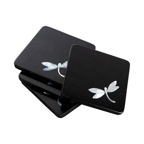 Modern Square Coasters with Abalone Shell Inlay (Set of 4)